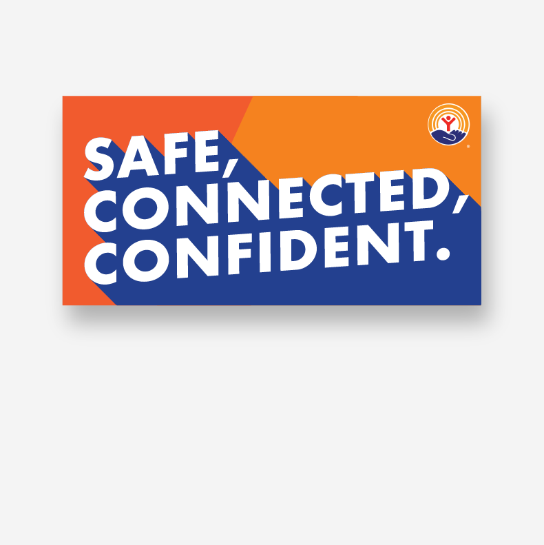 Show details for Sticker (Rectangle)—Safe, Connected, Confident